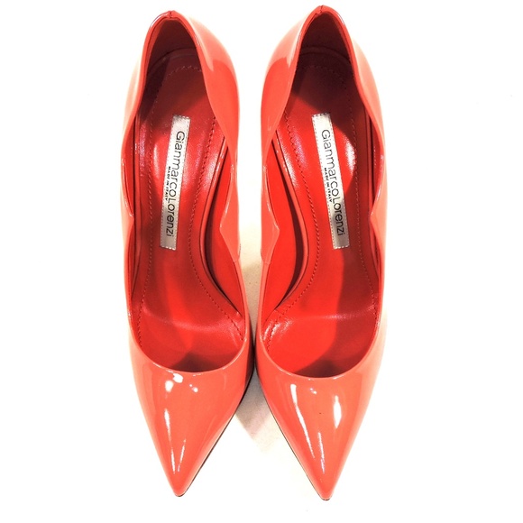 GIANMARCO LORENZI 🇮🇹 WOMEN'S CORAL PATENT LEATHER FASHION PUMPS - Picture 6 of 10
